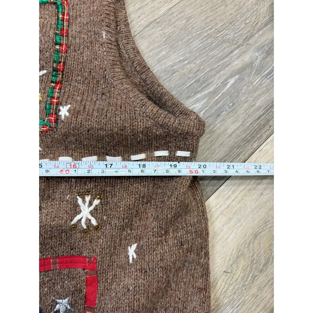 Hampshire Studio Snowman Sweater Vest Large Brown Christmas Holiday Knit